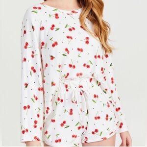 Altar’d State Cherry Print Long Sleeve Lounge Top